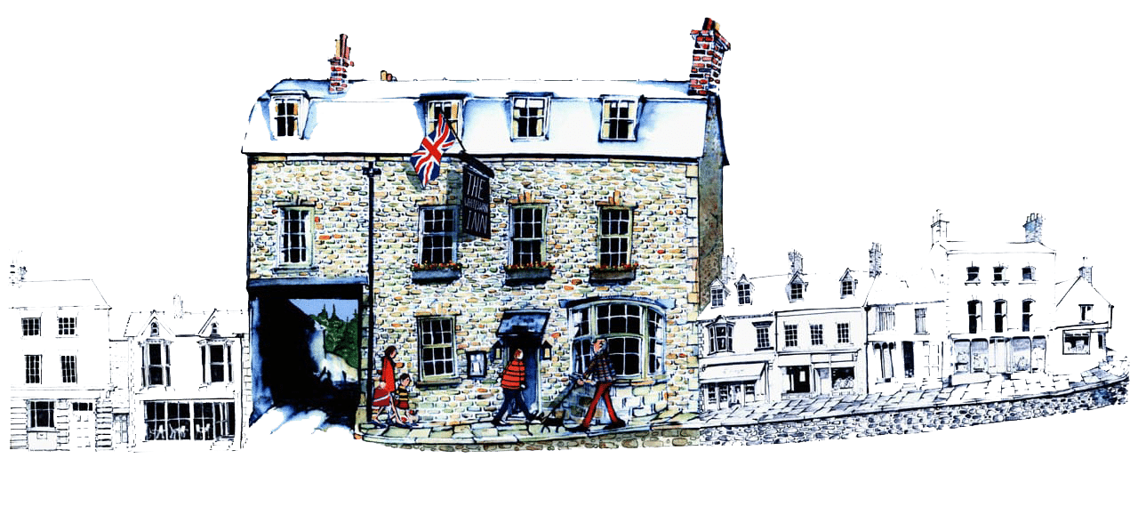 The White Swan Inn, Pickering — illustrated street scene of the inn on Market Place, North Yorkshire
